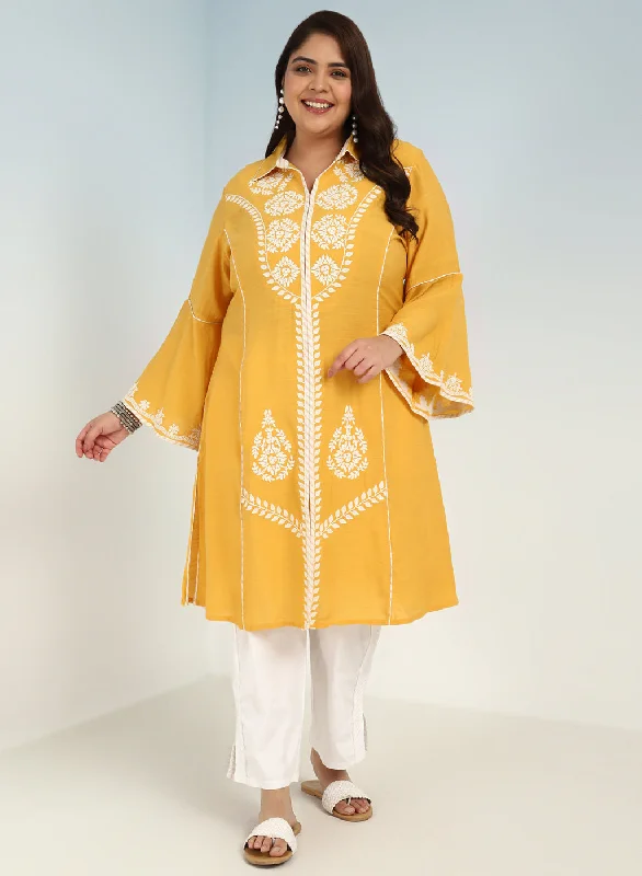 Yellow kurti with Dori work and Bell Sleeves