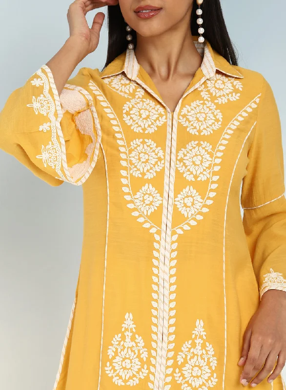 Yellow kurti with Dori work and Bell Sleeves