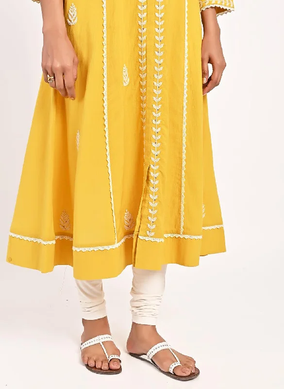 Yellow Round-neck Embroidered Straight Kurta for Women