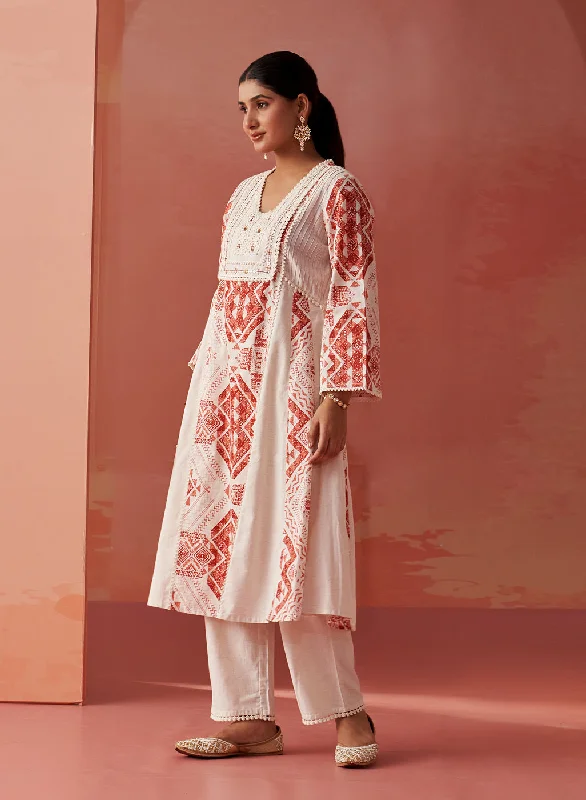 Zubia Rust Printed khadi Cotton Co-ord Set