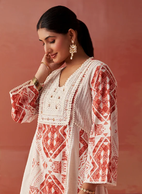 Zubia Rust Printed khadi Cotton Co-ord Set