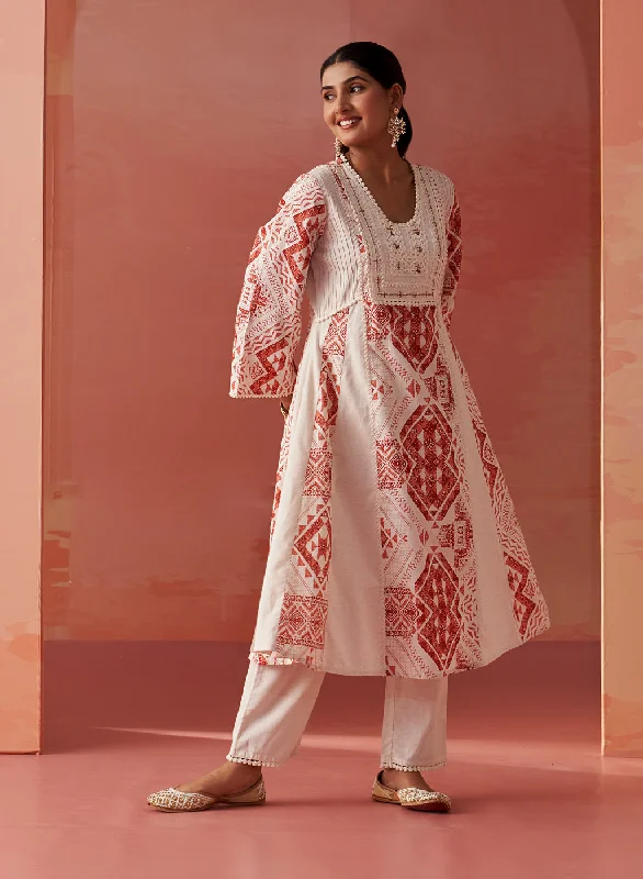 Zubia Rust Printed khadi Cotton Co-ord Set