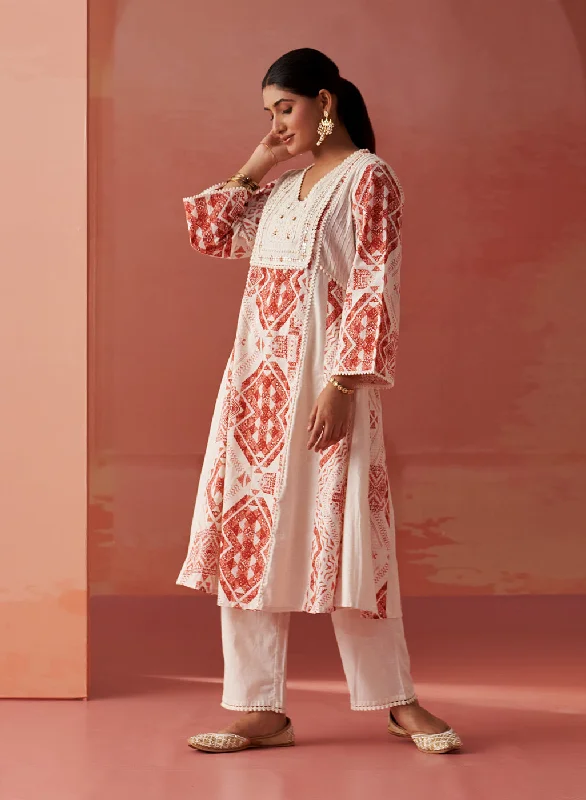 Zubia Rust Printed khadi Cotton Co-ord Set