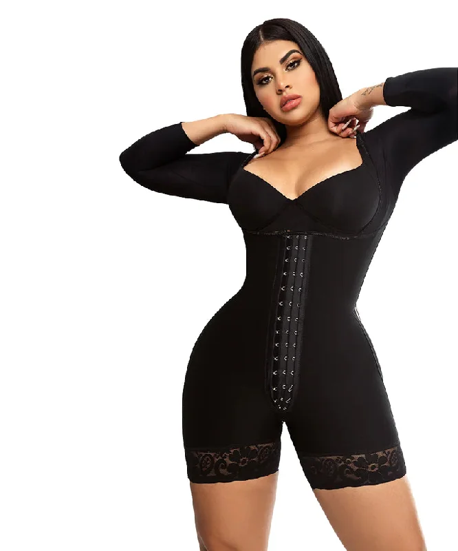 Faja Media Pierna negra, Open Bust Bodysuit Mid Thigh, Perineal Zipper ( Ref. O-215 )