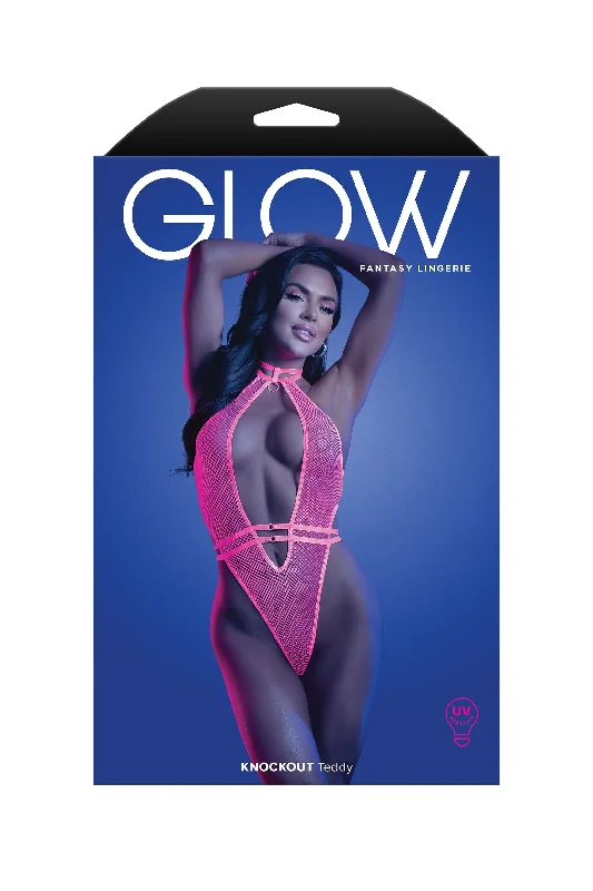 Fantasy Lingerie Glow Knockout Teddy Neon Pink