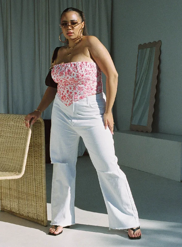 Cece Hammer Wide Leg Knee Rip Jeans White Denim Curve