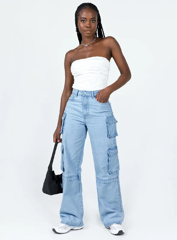 Darla Cargo Denim Jeans Light Wash Denim