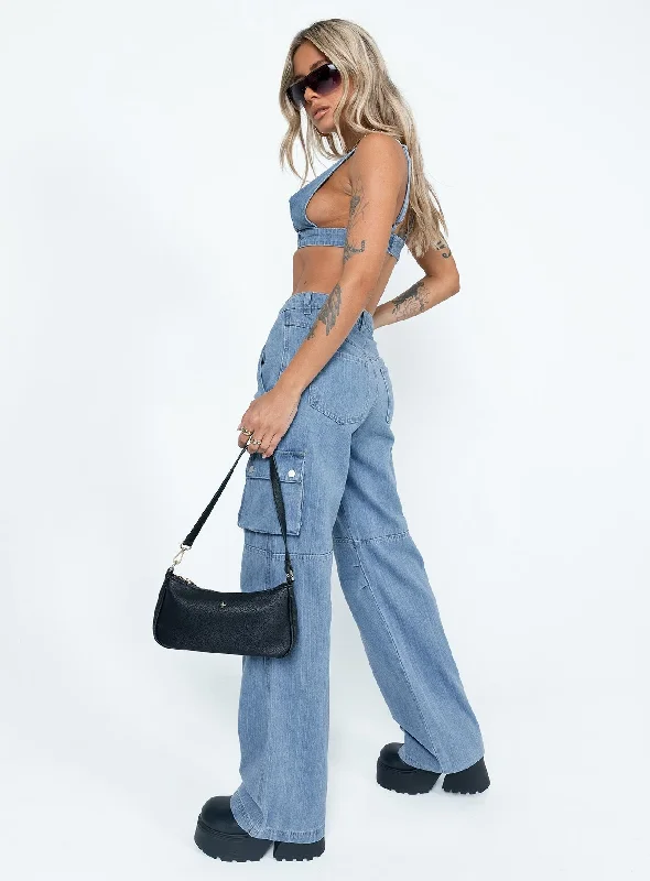 Paige Mid Rise Cargo Jean Denim