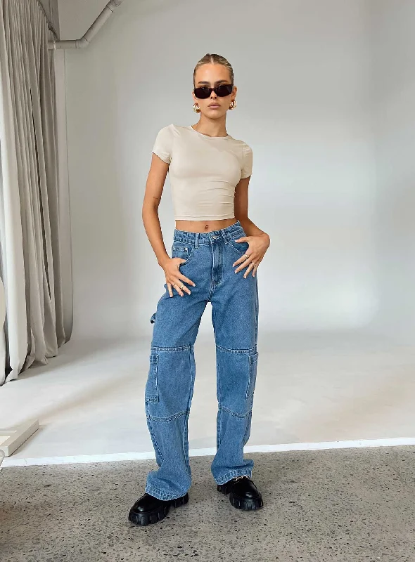 Saffie Wide Leg Jeans Mid Wash Denim