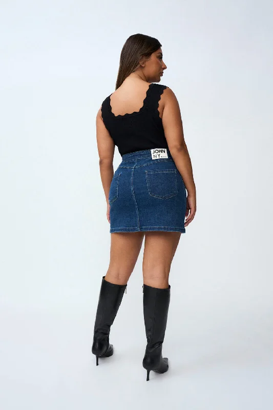 Daze Denim Pipe Mini Skirt | Final Sale- Indigo