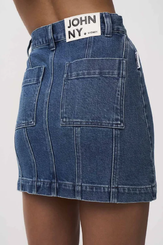 Della Denim Panel Mini Skirt - Blue Wash