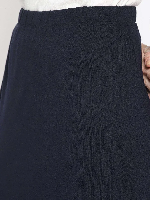 Women's Navy Viscose Elastane Knit Skirt