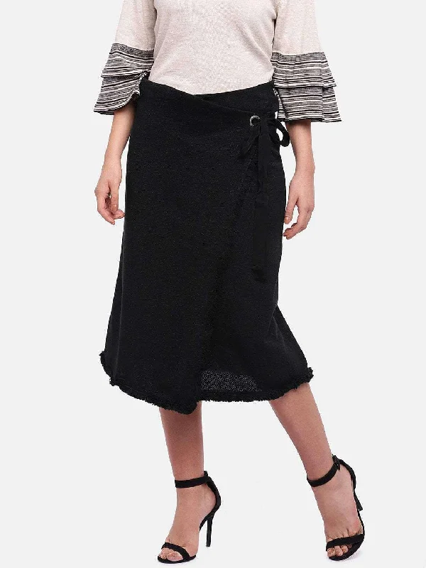 Women's Black Cotton Elastane Straight Fit Knit Skirt