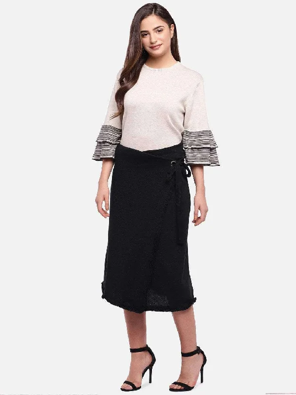 Women's Black Cotton Elastane Straight Fit Knit Skirt