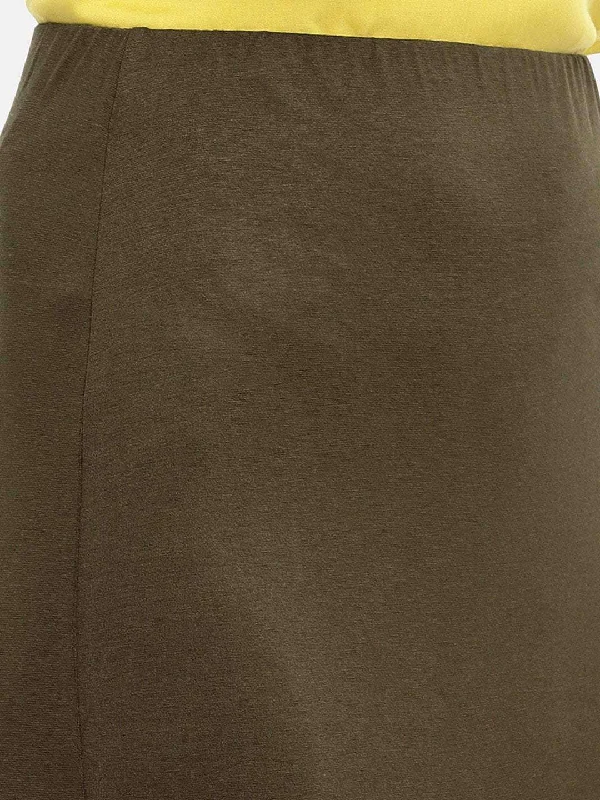 Womens Olive Viscose Elastane Skirt