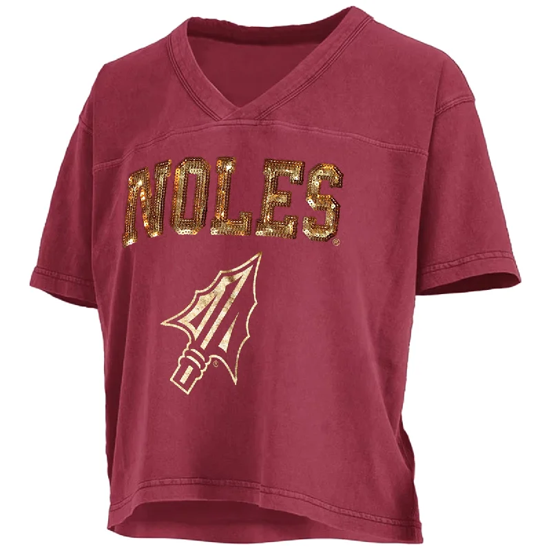 Pressbox Women's Noles Arrowhead Design Short Sleeve V-neck T-shirt - Garnet