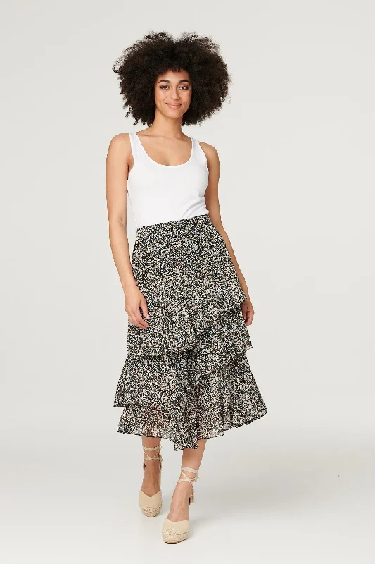 Printed Layered Midi Skirt