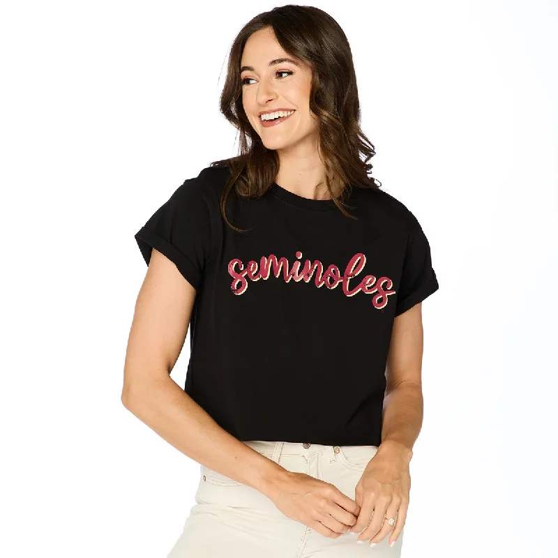 Stewart Simmons Women's Seminoles Short Sleeve Crop T-shirt - Black