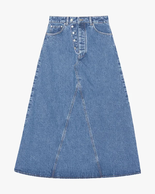 Overdyed Double Fly Denim Skirt