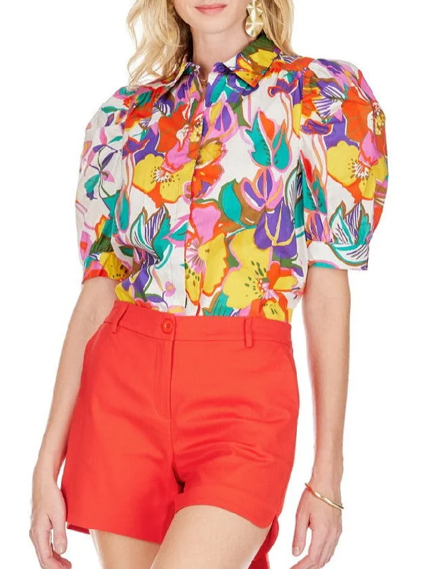 Tropical Floral Puff Sleeve Blouse