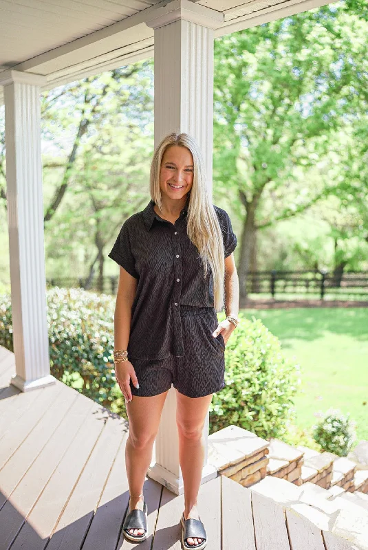 Summer Vibes Black Textured Shorts