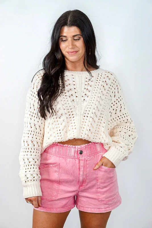 Comfy Times Pink Twill Shorts