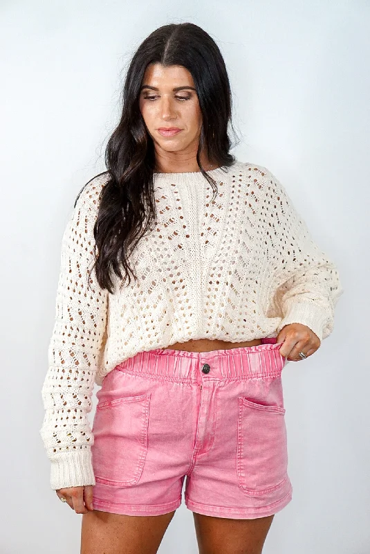 Comfy Times Pink Twill Shorts