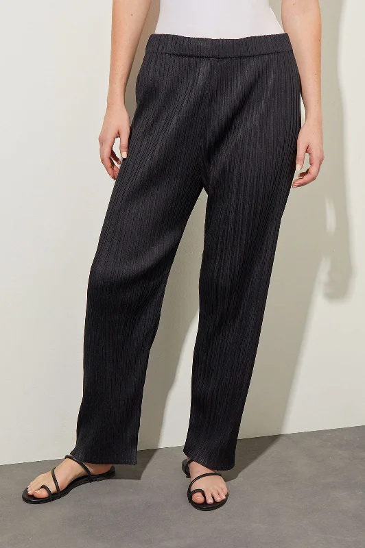 Crepe de Chine Fine Pleat Straight-Leg Pants