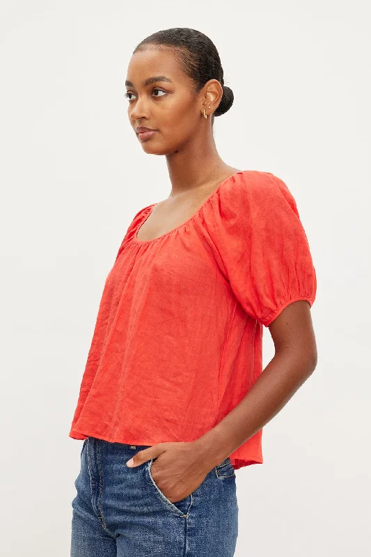 DANA LINEN SCOOP NECK TOP