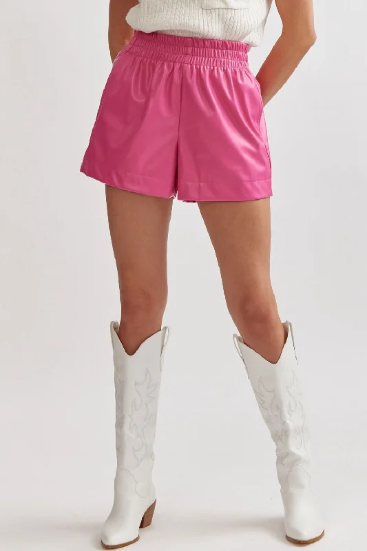 Far Away Faux Leather Hot Pink Shorts