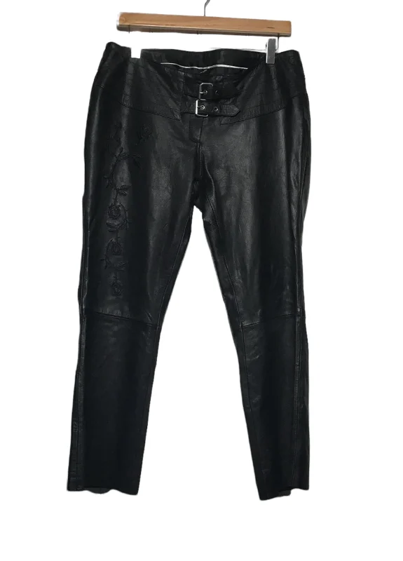 Floral Stitch Leather Trousers (Size L)