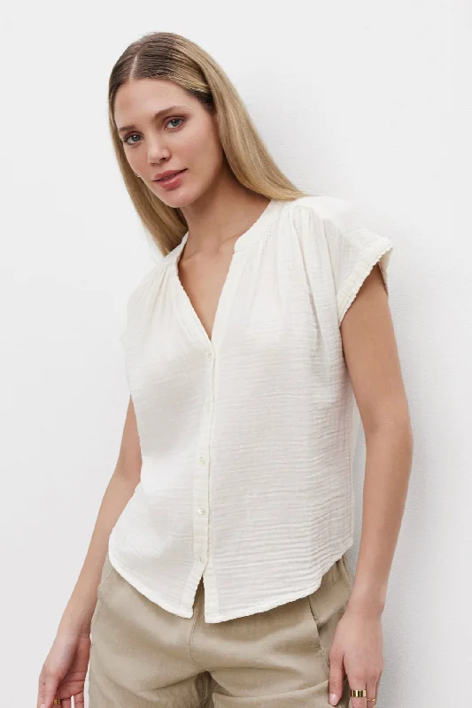 PAMELA COTTON GAUZE BUTTON-UP TOP