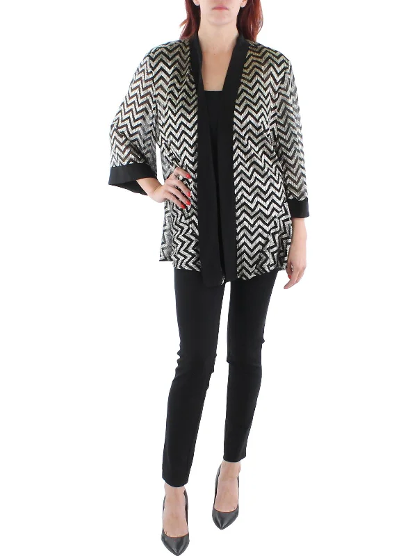 Plus Womens Mesh Chevron Duster Blazer