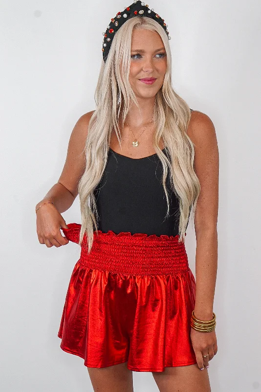 Shimmering Statement Red Metallic Shorts