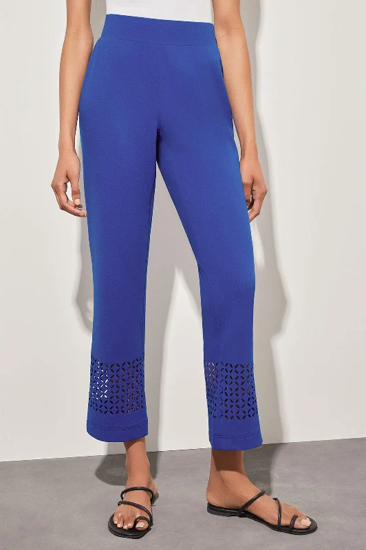 Stretch Deco Crepe Straight-Leg Cut Out Detail Ankle Pants