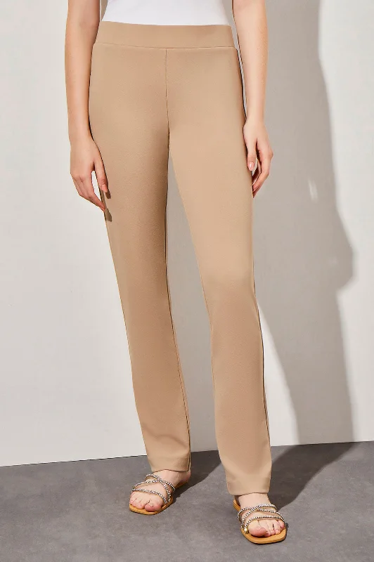 Stretch Deco Crepe Straight-Leg Pants