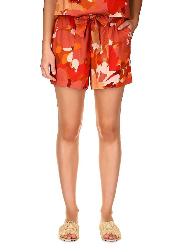 Womens Drawstring Hem Printed High-Waist Shorts