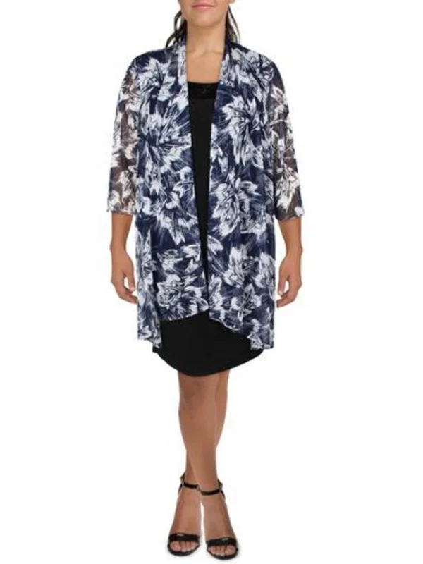 Womens Mesh Printed Duster Blazer