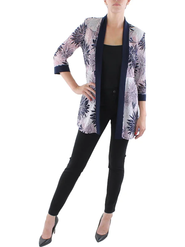 Womens Mesh Printed Duster Blazer