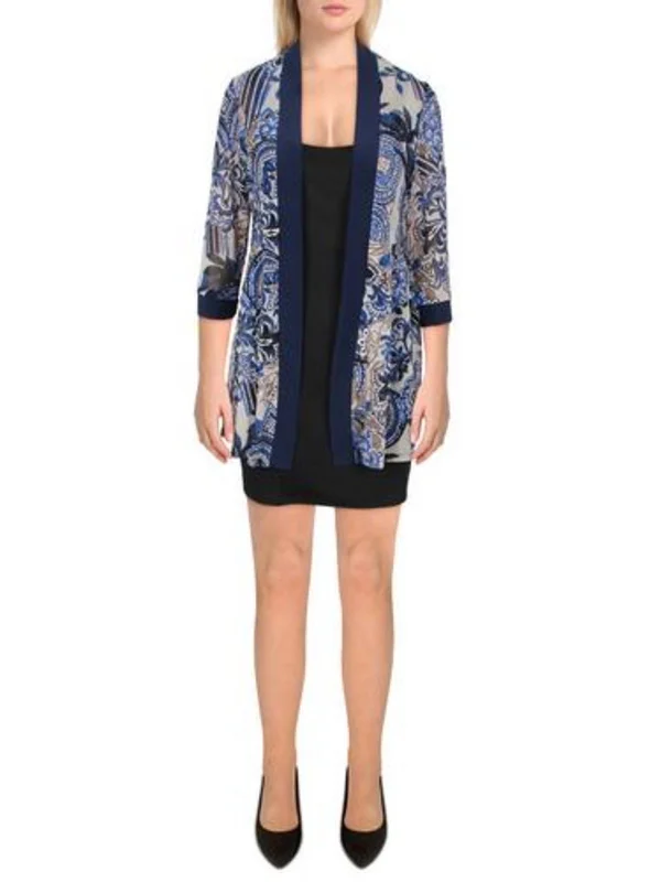 Womens Mesh Printed Duster Blazer