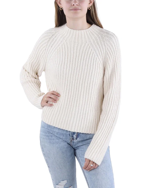 Womens Mock-Neck Ribbed Pullover Sweater