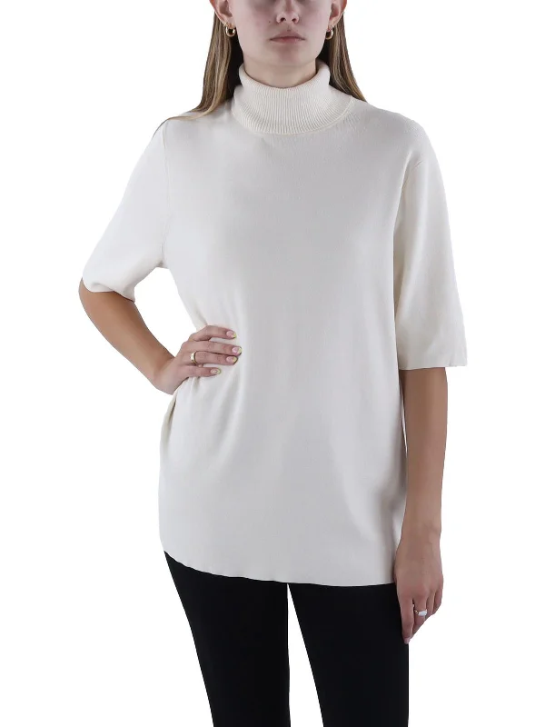 Womens Ribbed Short Sleeves Turtleneck Sweater