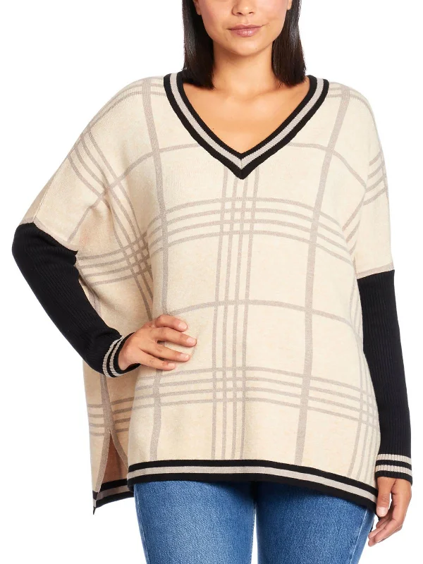 Womens V-Neck Knit Poncho Sweater