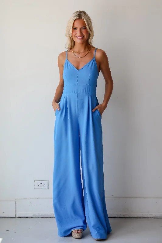 FINAL SALE - Cheerful Sweetie Blue Jumpsuit