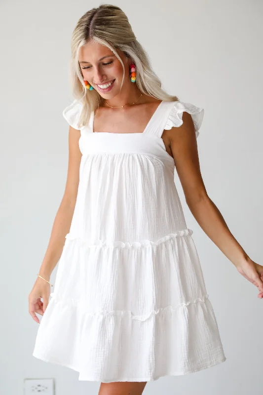 FINAL SALE - Cultivated Cuteness White Linen Tiered Mini Dress