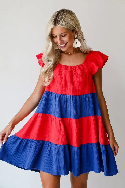 FINAL SALE - Dandy Darling Linen Tiered Color Block Mini Dress