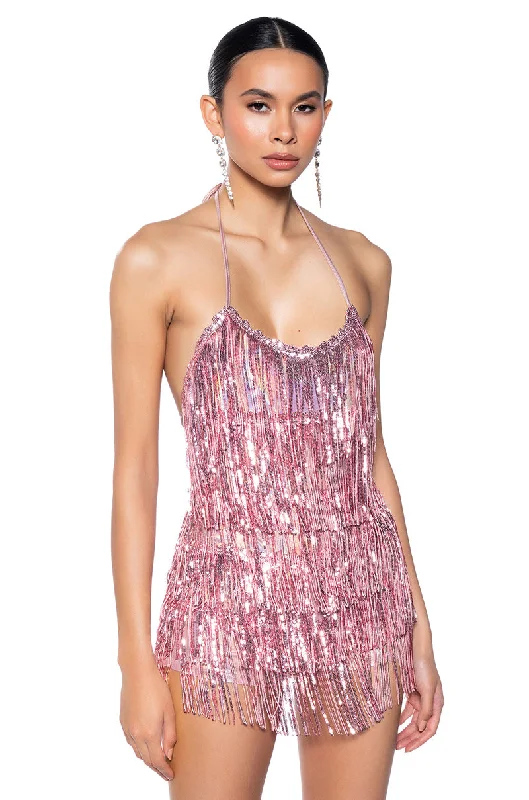 FLAPPER FRINGE ROMPER IN LIGHT PINK