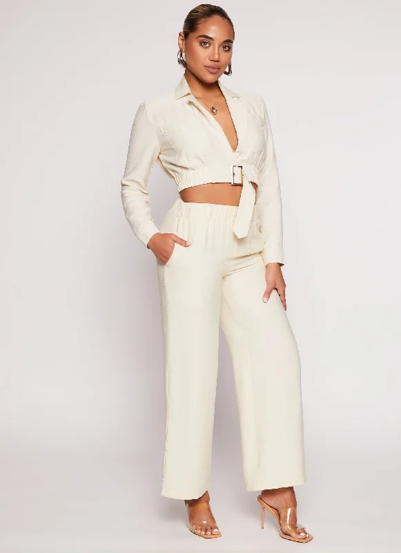 Linen Buckle Detail Cropped Blazer