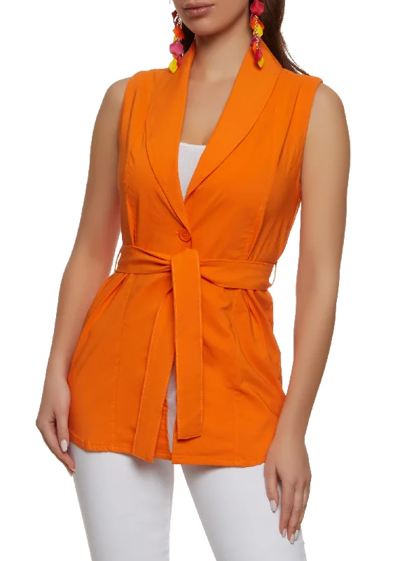 Sleeveless Tie Waist Belted Blazer