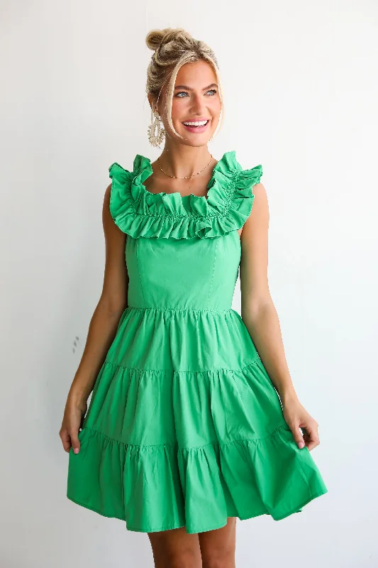 FINAL SALE - Sweet Existence Green Tiered Ruffle Mini Dress